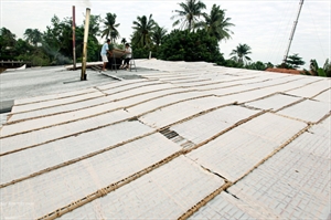Des grilles en bambou couvertes de nouilles de riz